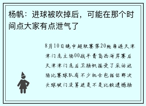 杨帆：进球被吹掉后，可能在那个时间点大家有点泄气了